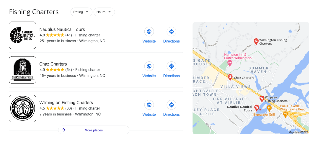 Local SEO Guide: 8 Great Tips for Home Service Business image Google Page Fishing Charters 3-Pack Example