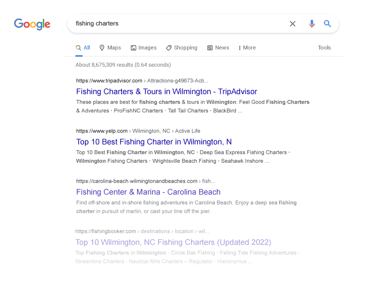 Google Page Fishing Charters Directories